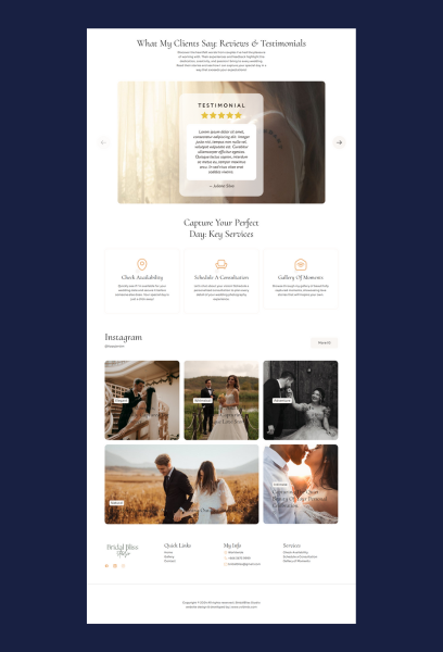 Responsive Web Design and development for BridalBliss - website for a wedding photographer 